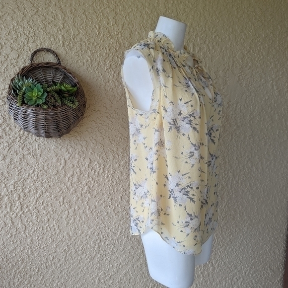 REBECCA TAYLORSleeveless Lemon Rose-Print Silk Blouse size 10 - Picture 3 of 6